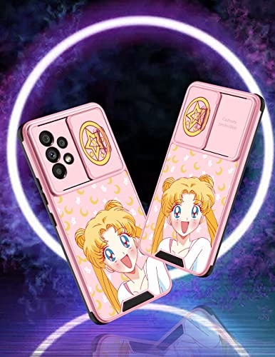 Goocrux For Samsung Galaxy A53 5G Case For Girls Women Anime Kawaii Cartoon Moon Girl Character Girly Phone Cover Cute Pink Design With Slide Camera Cover Aesthetic Teen Cases For Galaxy A53 6.5'' #TOP3