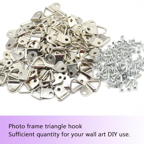 Image of 100Pcs Picture Hanging Kit Small D Ring Picture Hangers Triangle Ring Picture Hangers Hook with Screws Metal Canvas Hanger for Photos Frame Paintings Artwork (Silver /XS)