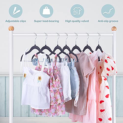 Ieoke Baby Velvet Hangers With Clips, 20 Pack Kids Hangers Non Slip Pants Hangers For Kids Skirt Pants And Baby Clothes Coat Ultra Thin Space Saving Felt Hangers With Adjustable Clips #TOP1