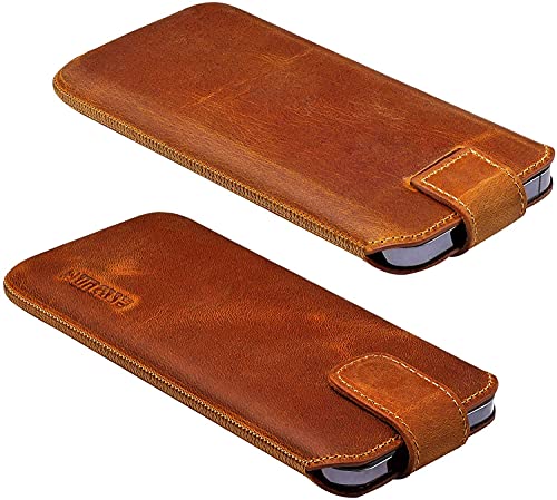 Étui en cuir véritable iPhone 13 Pro Suncase chic Cognac