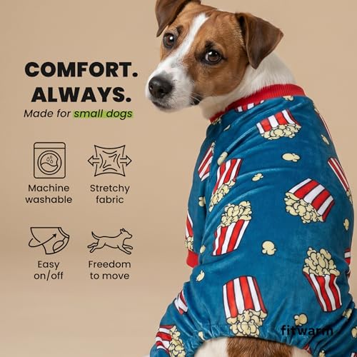Image of Fitwarm Popcorn Dog Pajamas, Funny Dog Clothes for Small Dogs Boy Girl, Fleece Pet Onesie with Feet, Blue, Red, White, Yellow, Small