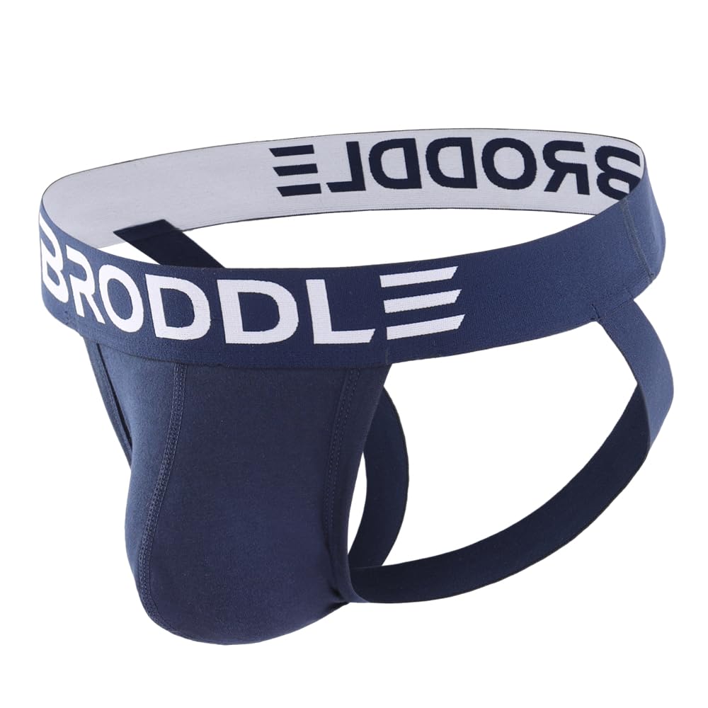 Broddle Men's Navy Blue Jockstrap Underwear Active Athletic Supporters Elastic Waistband Jock Straps