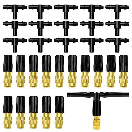 VooGenzek 15 Piezas Pulverizador de Nebulización de Latón Ajustable, Aspersores Atomizadores, Boquilla Atomizadora de Cobre, con T conector, para Riego de Jardín Riego de Plántulas de Invernadero