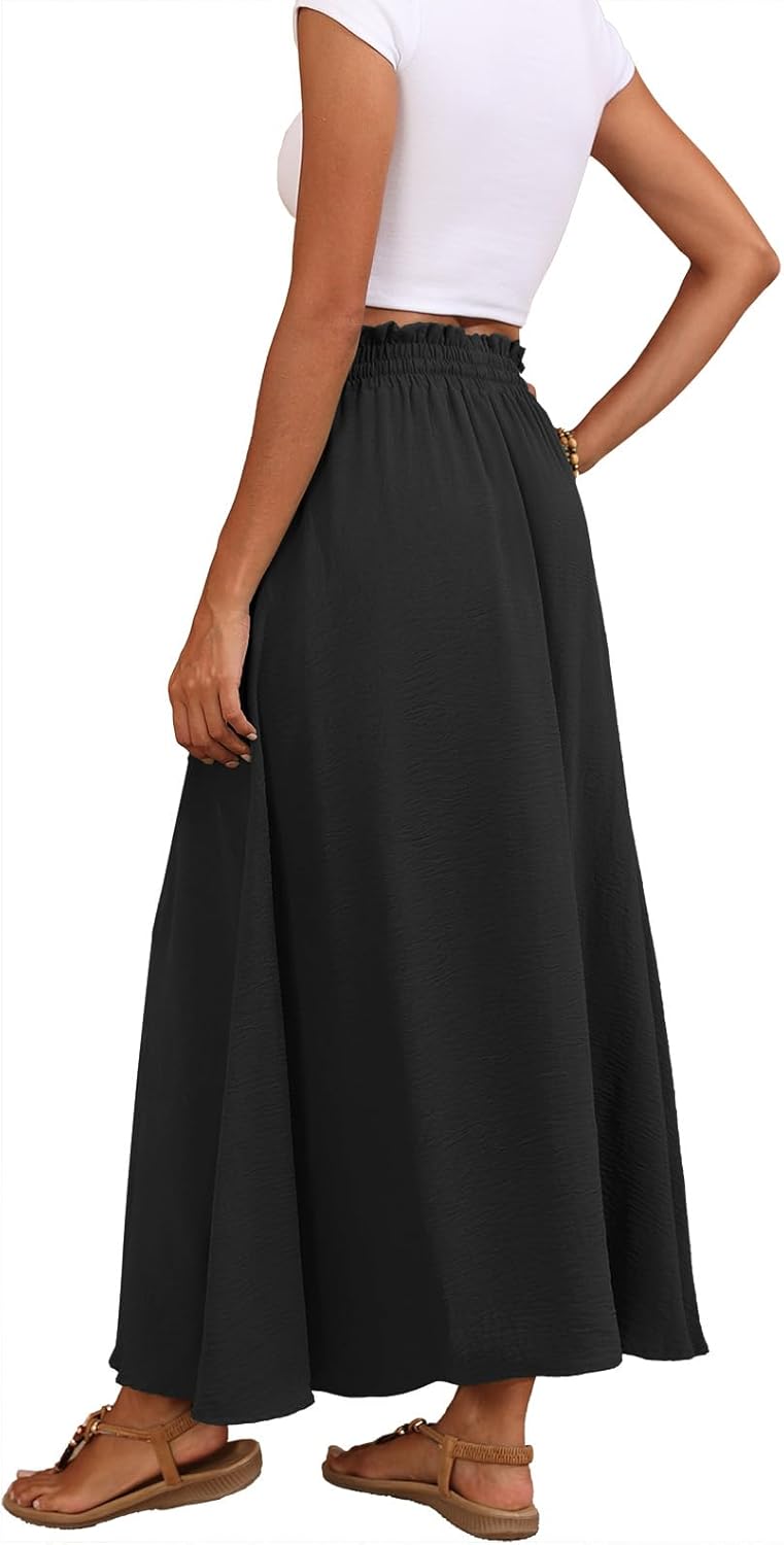 Askyes Womens Maxi Skirt Summer Tie Knot Elastic High Waisted Boho Casual Beach Flowy Swing Long Skirts with Pockets - Image 2