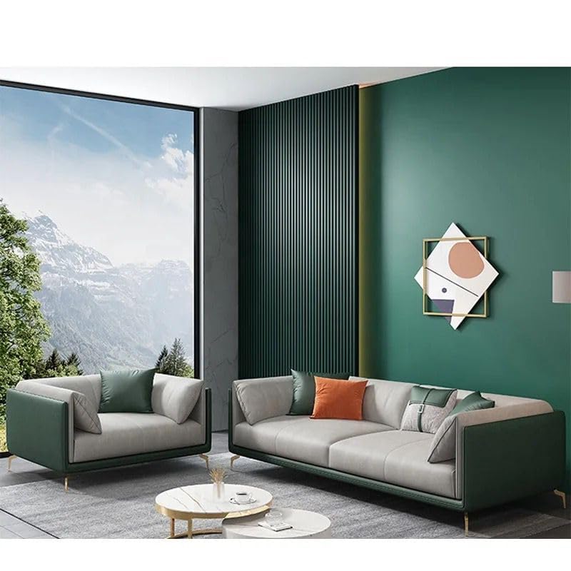 Image of Chesterfield Velvet Upholstery 3-Seater with Armchair and Footrest, Design in 3+1+Footrest Sofa for Living Room, Bedroom, Hallways (Green & Grey)