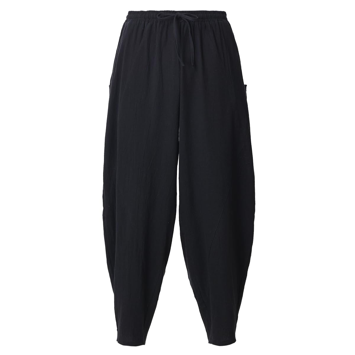 BPURB Men's Cotton Casual Harem Pants Yoga Baggy Elastic Drawstring Waist Hippie Pants Trousers with Pocket(Black, M) - Image 4