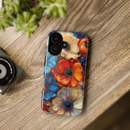 Coque iPhone 16 fleur bleue abstraite pour sublimer votre style