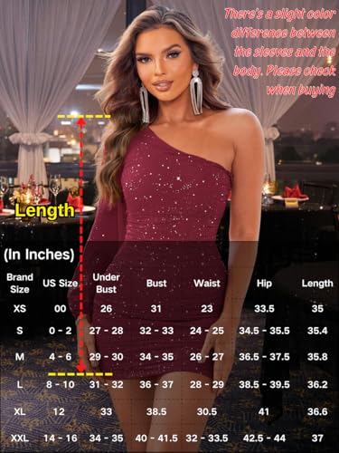 Image of ShawGobow Sparkly Outfits for Women,One Shoulder Ruched Bodycon Short Prom Dress,Sexy Dresses Cocktail Homecoming Nye