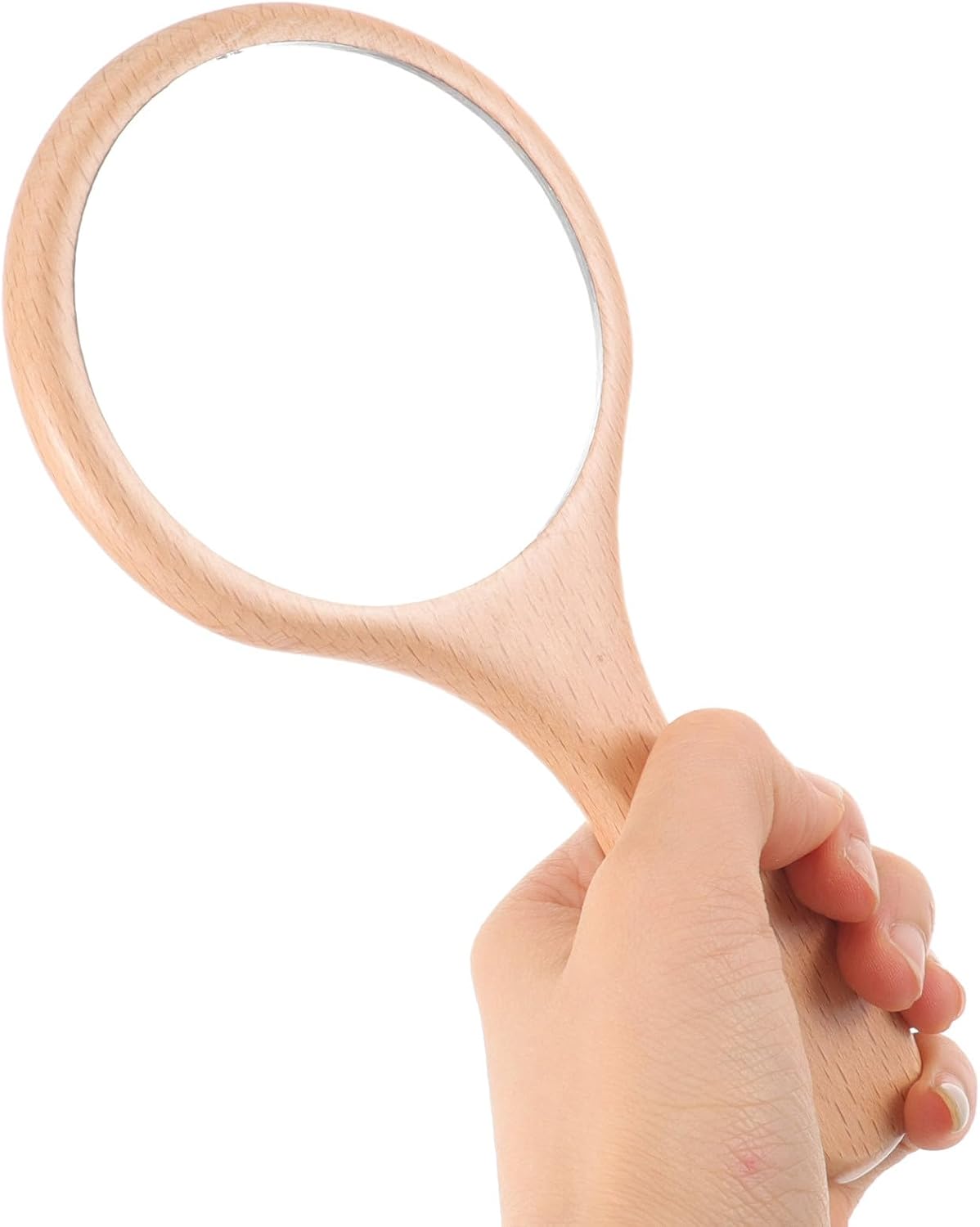 Wooden Handheld Makeup Mirror Portable Decorative Hand Mirror with Solid Wood Handle for Travel and Home Use