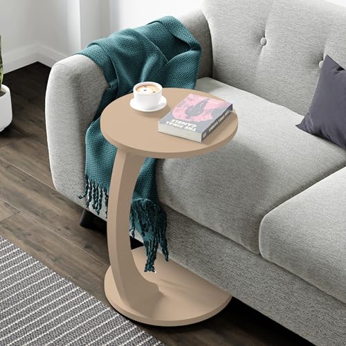 [en.casa] Table d'Appoint Ronde pour Salon Table de Chevet Design pour Chambre Bout de Canapé aux 4 roulettes Panneau de Particules 56 x 38 cm Cappuccino