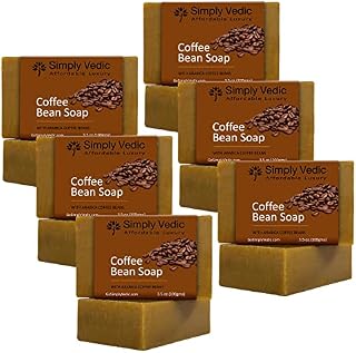 Simply Vedic Energizing 6-Pack Coffee Bean Soap Bar For Clean Body, Hand, Face| Made With Arabica Coffee Bean, Cold Pressed With Coconut Oil |Infused with Vitamins, Antioxidants |Hand-Made (3.5 OzX 6)