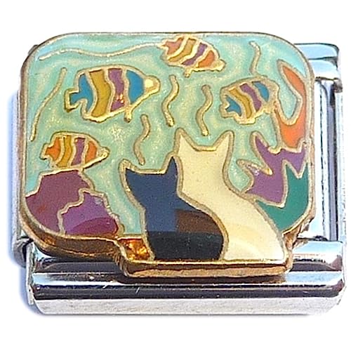 Black and White Cats Looking at Fish Italian Charm