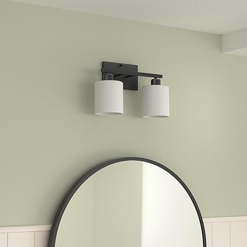 Miniatura 2 de Lámparas de baño sobre espejo, luces de tocador negras mate antioxidantes, 15 apliques de pared modernos de mediados de siglo, 2 luces, pantallas de