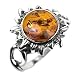 Honey Amber and Sterling Silver Medium Flaming Sun Ring Sizes 5,6,7,8,9,10,11,12