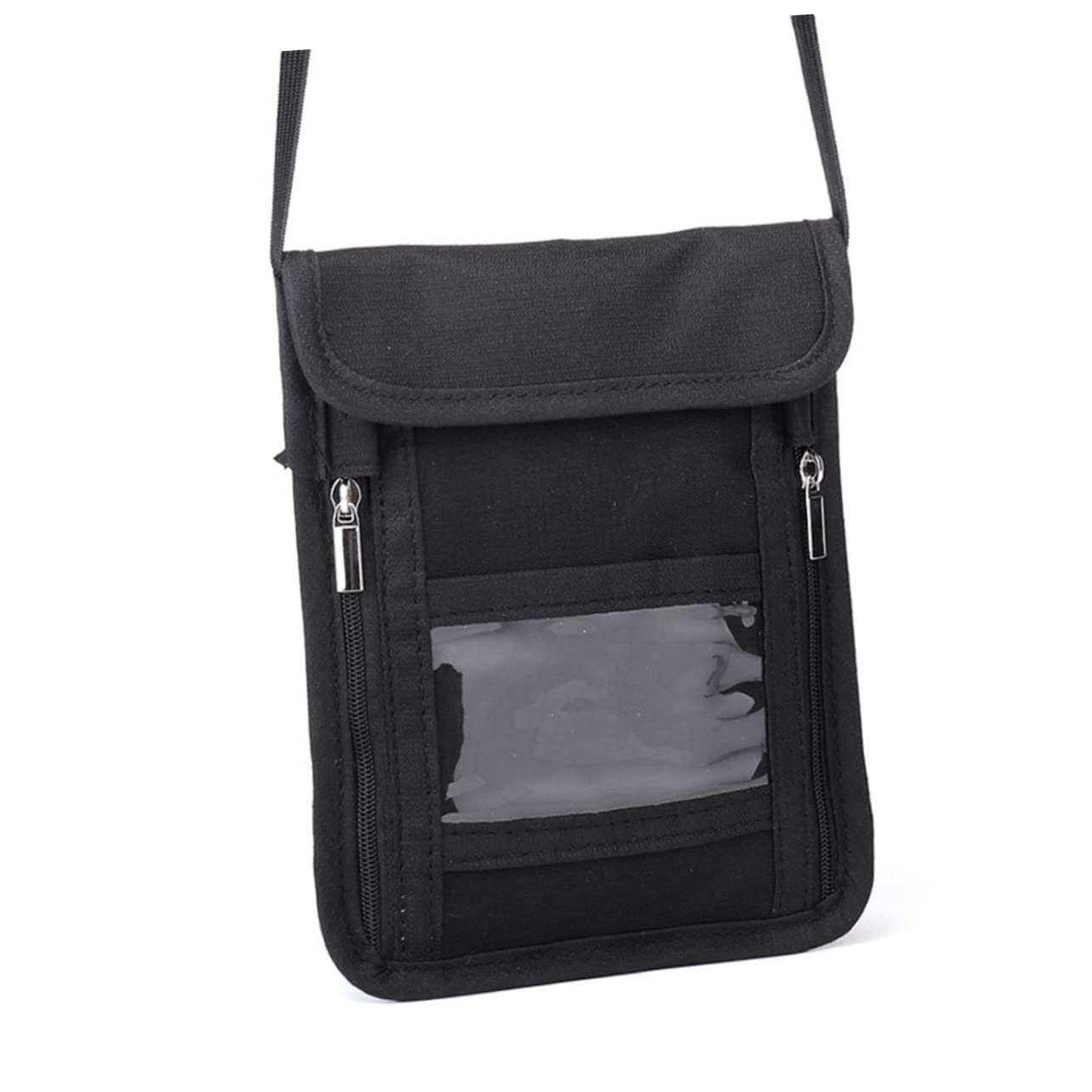 SHERCHPRY 2piezas Cartera De Pasaporte Compartimentos Múltiples Porta Documentos De Viaje Antirrobo Para Hombres y Mujeres Bolsa De Cuello Rfid Negro
