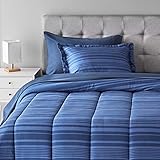 Amazon Basics 5-Piece Lightweight Microfiber Bed-In-A-Bag Comforter Bedding Set - Twin/Twin XL, Blue Calvin Stripe