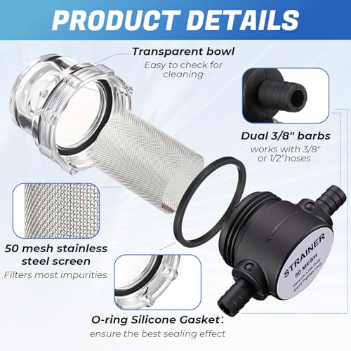 Image of Dreyoo 4 Pieces Water Pump Strainer 3 /8 ID Hose Barb, Mesh Filter Screen Inline Twist-on Plumbing Strainer 12v Dc for Rv Sprayer Marine Boat Camper Lawn