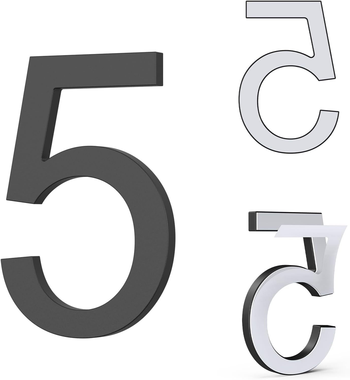 DEWEL 5 Inch Self Adhesive House Numbers, Mailbox Numbers Address Door Number,Acrylic Modern House Address Numbers and Letters for House Apartments Office Hotel Room Strong Adhesive Backing (Number 5)