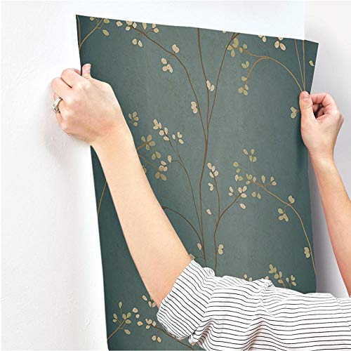 York Wallcoverings Blossoms Prepasted Removable Wallpaper, Teal/Bronze #TOP6