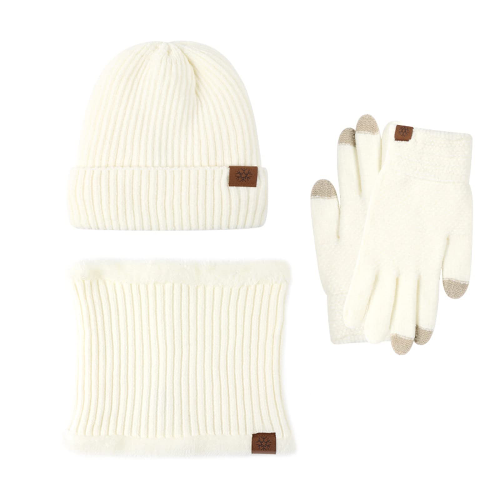 Ensemble Bonnet et écharpe d'hiver Chapeau chaud, écharpe, gants écran tactile extérieur épaissi 3 pièces ensemble Bonnet en Tricot Chaud(G)