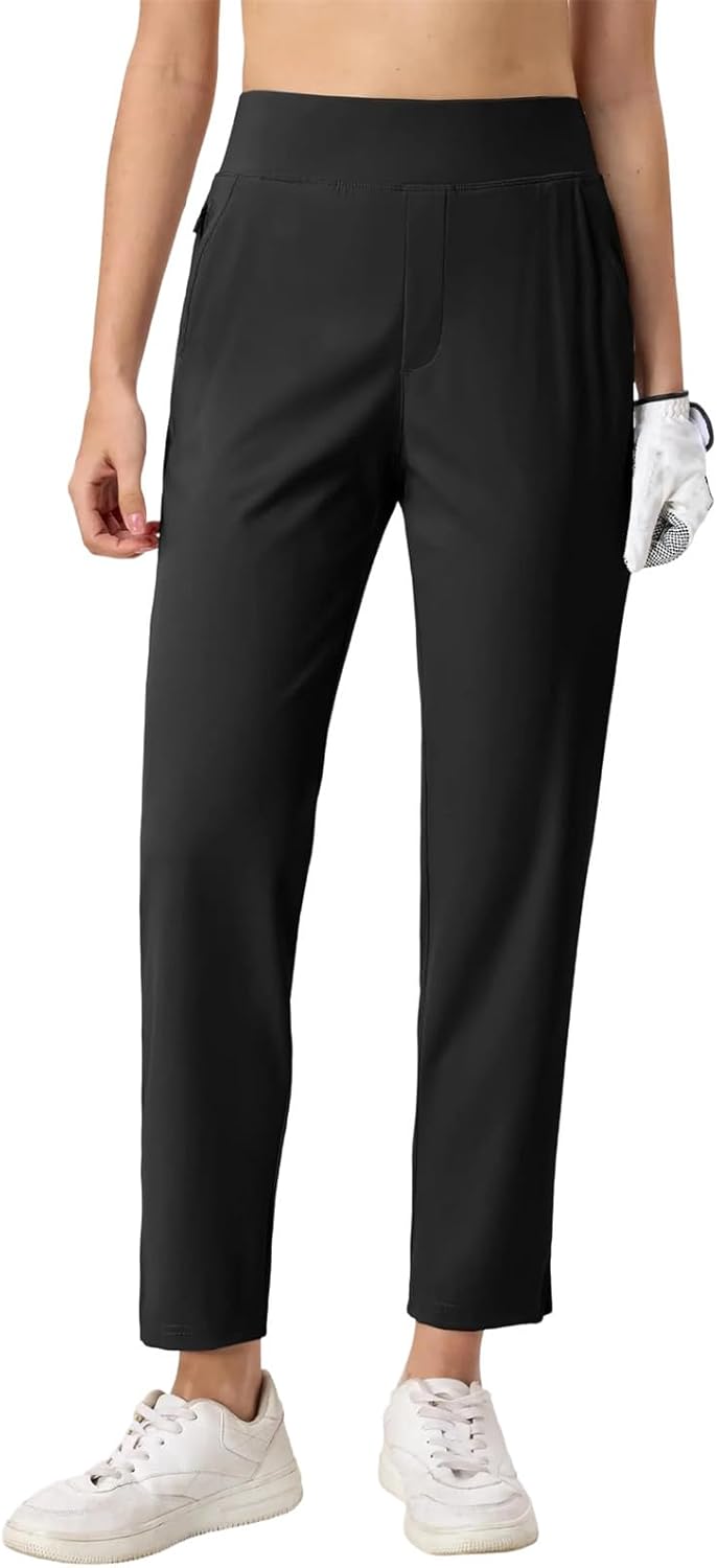Women's Cropped Pants Lightweight Stretch High Waist Quick Dry Casual Work Travel Athletic Long Trousers