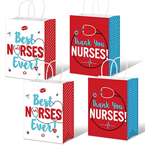 Yisong 16 Pcs CNA Week Gift Bags Thank You Nurses Bags Bulk Best Nurse Ever Paper Goody Treat Nursing Assistant Appreciation Gift for Medical Healthcare Worker Thanks Party Supply 8.7 x 6.3 x 3.2 in
