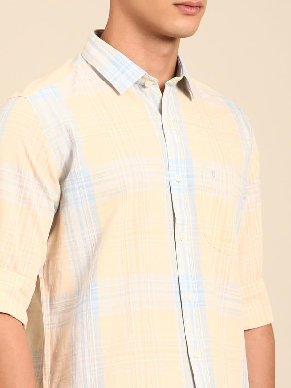 Image of Cavallo by Linen Club Men's Blended Linen Checked Contemporary Fit Full Sleeve Casual Shirt