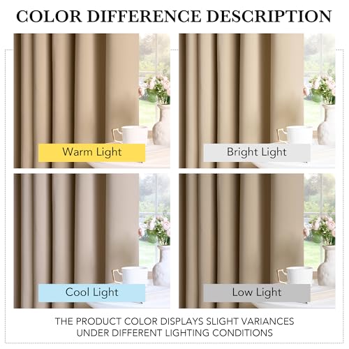 PONY DANCE PONY DANCE Scheibengardinen Modern Kurze Blickdichte Gardinen für Küchenfenster 2er Set H 90 x B 106 cm Verdunklungsvorhänge mit Ösen Thermogardinen Kälteschutz, Biscotti Beige - Zusatzansicht 4 | Tages Deals