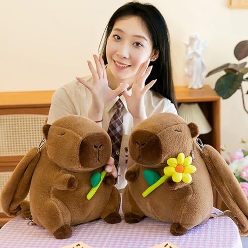 champracer Capybara Plüschtier Rucksack Capybara Rucksack Capybara Kuscheltier Plüsch Rucksack für Erwachsene Wasserschwein Kuscheltier Plüschtier Rucksack Kinder (Rosa Blumen)