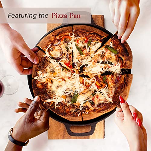 Image of Cuisinel Cast Iron 18-Piece Preseasoned Cookware Set: 10 inch+12 inch Skillets w /Lids + 5-Qt Dutch Oven + 10.5 inch Square Grill Pan w /Lid + Pizza Pan + Round Griddle + 15 inch Organizer +Scraper + Silicone Handle