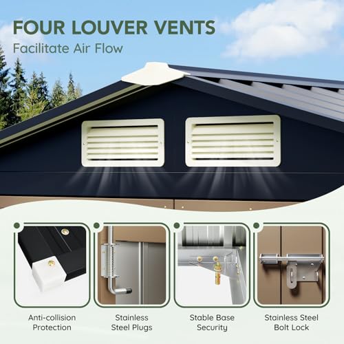 Image of 5x3 FT Outdoor Metal Storage Shed with Floor Frame, Double Door, 1 Clear Window, Tool Shed for Garden, Patio, Backyard Brown