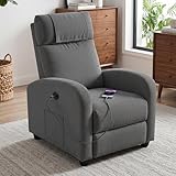 BonVache Fauteuil de relaxation, fauteuil TV, fauteuil de loisirs avec ports de charge USB et de type C, dossier réglable et repose-pieds, fauteuil individuel pour salon, chambre à coucher, bureau