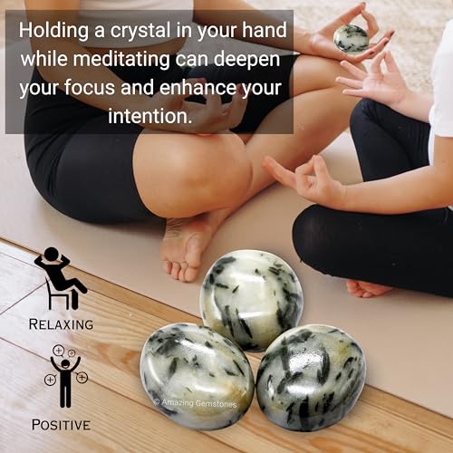 Image of Amazing Gemstone Green Tourmaline in Quartz Crystals and Healing Stones - Large Palm Stone Crystals Piedra - Crystal for Good Luck,Positivity,Meditation - Unique Stocking Stuffers and Birthday Gifts