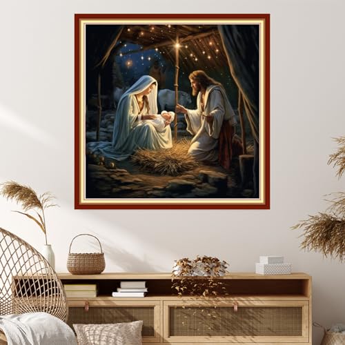 Image of Dimxvean Stamped Cross Stitch Kits,Cross Stitch Kits for Adults Beginners,Embroidery Kits Full Range of Cross Stitch Stamped Kits Needlepoint Kits Cross Stitch Patterns-Nativity 18x18 inch