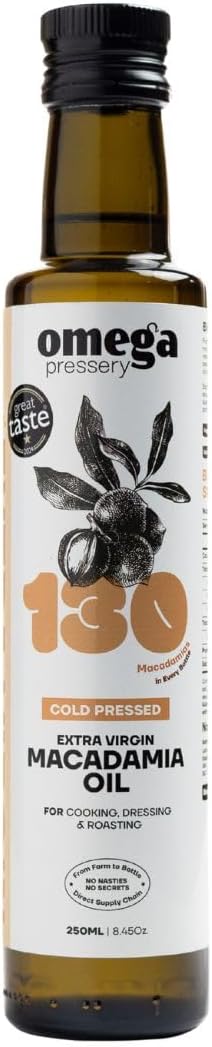 Omega Pressery Premium Extra Virgin Macadamia Cooking Oil - 250ml | Cold Pressed, Unblended & Unrefined | 100% Natural, Traceable & Pure Macadamia Nut Oil for Cooking | 1-Star Great Taste Award