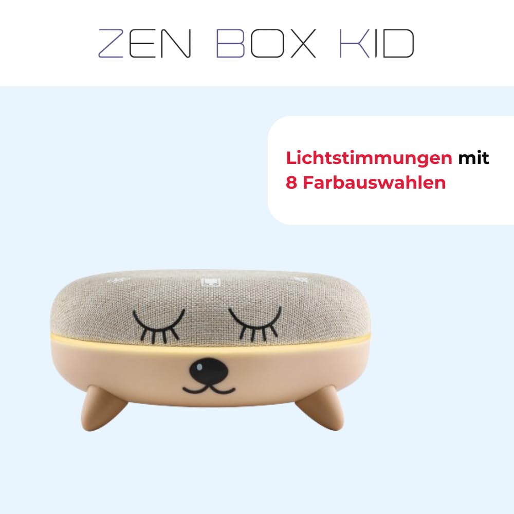 TERRAILLON - ZEN BOX KID, Baby Weißes Rauschen, Einschlafhilfe für Kinder, White Noise Machine mit 7 beruhigenden Klängen, Musik-Streaming via Bluetooth, 8 Lichtstimmungen, prog 15-30-60 min, USB-C