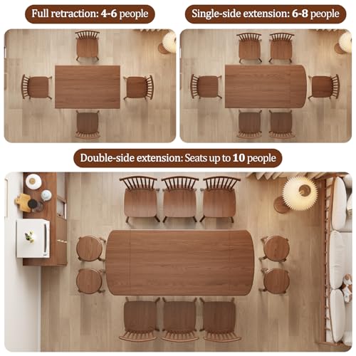 Image of Solid Wood Extendable Dining Table for 4-8, 47.2 inch to 70.8 inch Expandable Table, Easy Assembly Extendable Dining Room Table, 3-in-1 Design, Ideal for Dining Room, Kitchen, Living Room (Walnut)