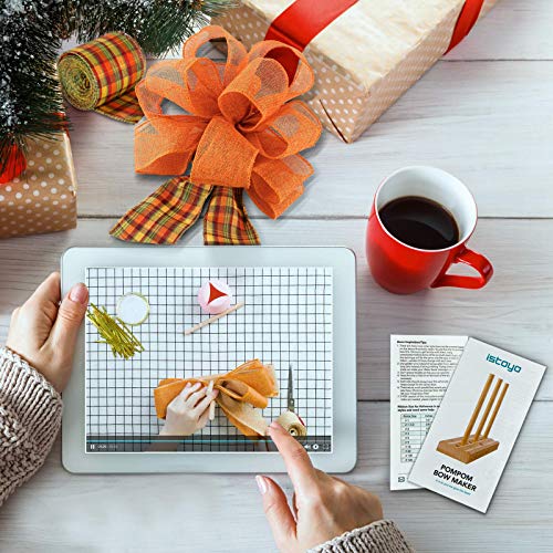 ISTOYO Christmas Bow-Making Kit (Pompom Bow Maker + 2 Rolls of Ribbon)