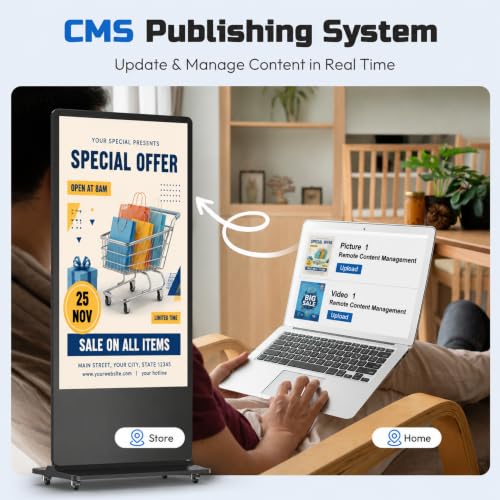 Image of HARZHI 55 Inch Digital Signage Kiosk 4K UHD Touchscreen, Floor Standing Digital Signage Display, Indoor Advertising Display Screen with Android OS, CMS Publishing System, HDMI /USB /WiFi