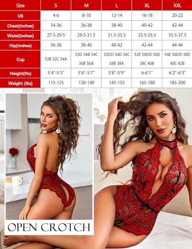 Avidlove Lingerie for Women Halter Lace Bodysuit V Neck Teddy One Piece Babydoll Nightgown