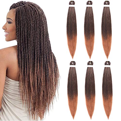6 Packs Pre Stretched Braiding Hair 26 Inch Ombre Professional Itch Free Synthetic Fiber Crochet Twist Braids Hair Extensions (26 Inch, T30)