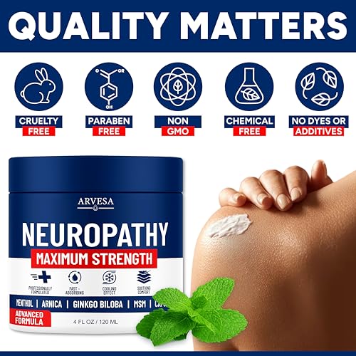 Image of Neuropathy Cream - Maximum Strength - Arnica, MSM, Hemp Seed Oil, Ginkgo Biloba, Capsaicin - Non-Greasy with Cooling Effect - Value Pack - Natural Ingredients - Formulated in USA