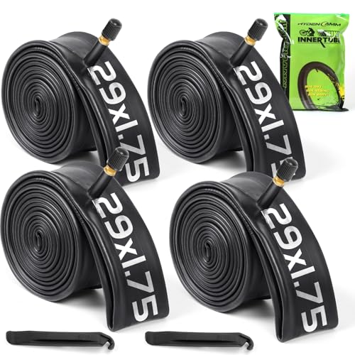 Hydencamm 4 Pack 29x1.75/2.125 Bike Tube, 29 Inch Bike Tire Tube with 32mm AV Schrader Valve, Butyl 29 Bike Tube with 2 Tire Levers, 29x1.75/1.95/2.10/2.125 Inner Tube for Kids/MTB/Road Bikes