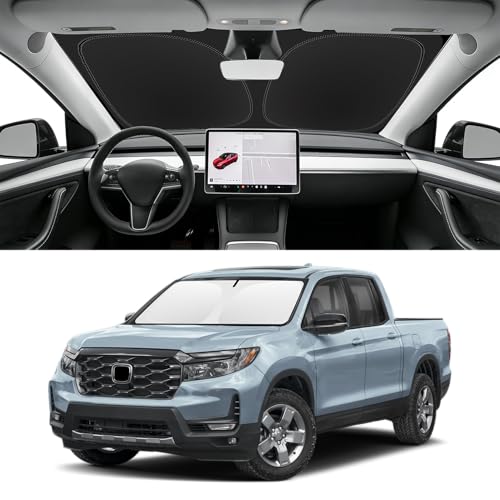 Image of Custom Fit Windshield Sun Shade for Honda Ridgeline 2017-2026 | Blocks UV Rays and Sun Heat, Helps Reduce Interior Temperature, Protects Dashboard from Fading, Folds Easily for Storage