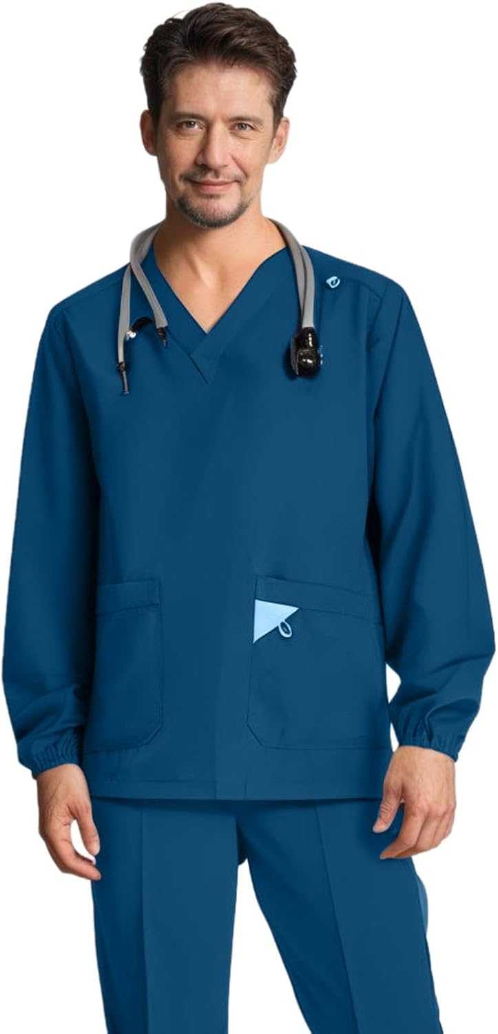 DEEYOTA Medical Scrubs for Men,Scrubs for Men Set,Man Scrub—Classic V-Neck Top & Jogger Pants(Blue Grey)(M)