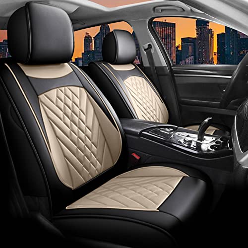 JIAMAOXIN Taurus Seat Covers, 5 Seats Full Set Faux Leather Car Seat Covers for 2002-2019 Ford Taurus (Black & Beige)