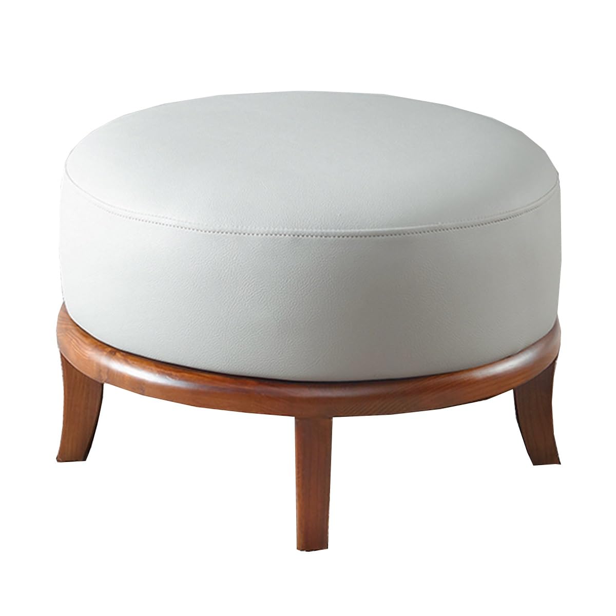 Tabouret rond beige repose-pieds cuir pour canapé et salon 40cm