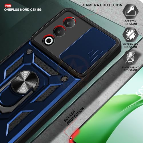 Image of Armor Bumper Back Cover Case for OnePlus Nord CE 4 5G Rotating Camera Cover, Ring Holder & Kickstand | Heavy Duty & 360 Degree Protection OnePlus Nord CE 4 5G Back Cover (Blue)