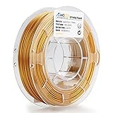 AMOLEN 3D Printer Filament, Real Gold PLA Filament 1.75mm +/- 0.03 mm, 0.44LBS(200G), includes Sample Shining Black Filament.