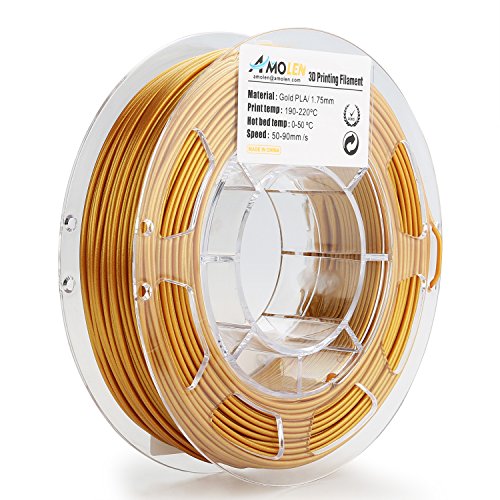 AMOLEN 3D Printer Filament, Real Gold PLA Filament 1.75mm +/- 0.03 mm, 200G(0.44lb), Includes Sample Shining Black Filament - 100% USA